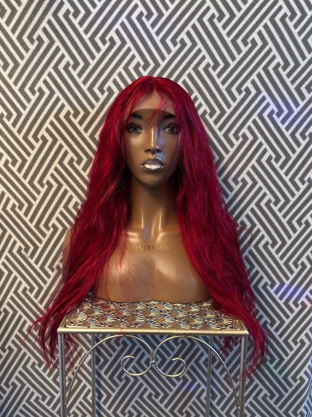 Deep Red Long Wavy Lace Front Wig - Luxury Style